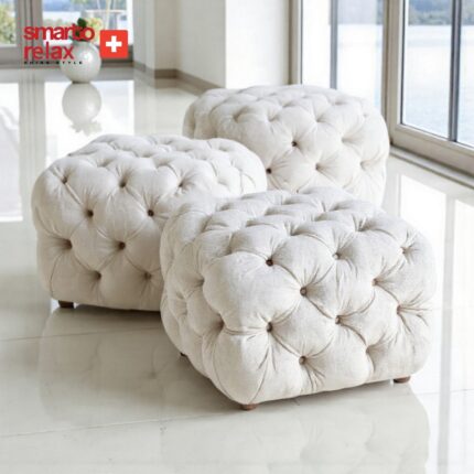 Smarto Relax Swiss Style Puf Zinal Ayaksız Kapitoneli Kare 45x45 cm  baby face Dekoratif  Kapitoneli Dekoratif puf(Ekru)