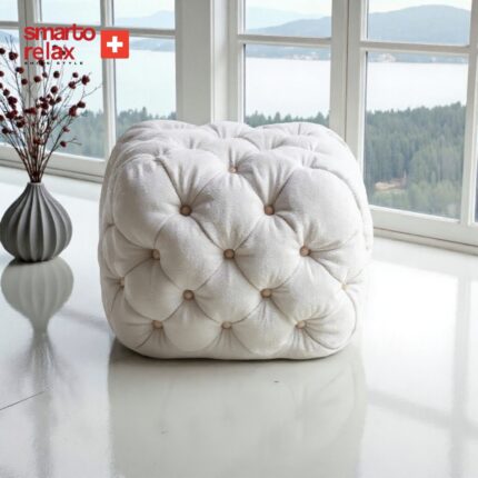 Smarto Relax Swiss Style Puf Zinal Ayaksız Kapitoneli Kare 45x45 cm  baby face Dekoratif  Kapitoneli Dekoratif puf(Ekru) - Görsel 2
