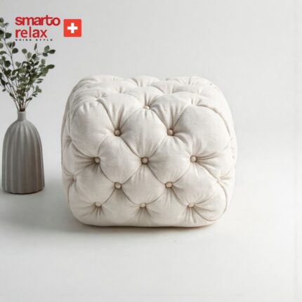 Smarto Relax Swiss Style Puf Zinal Ayaksız Kapitoneli Kare 45x45 cm  baby face Dekoratif  Kapitoneli Dekoratif puf(Ekru) - Görsel 4