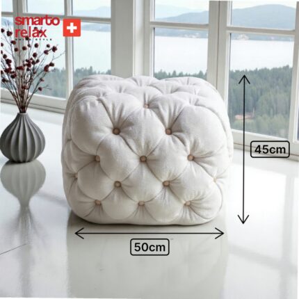 Smarto Relax Swiss Style Puf Zinal Ayaksız Kapitoneli Kare 45x45 cm  baby face Dekoratif  Kapitoneli Dekoratif puf(Ekru) - Görsel 5