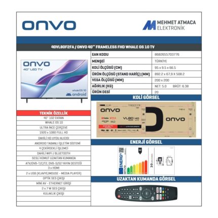 Onvo 40VL80F2FA 40'' 102 Ekran Uydu Alıcılı Full HD WhaleOS LED TV - Görsel 2