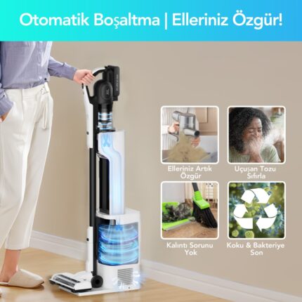 Greenote GSC70 Kablosuz Dikey Süpürge, 23 kpa Emiş Güçlü, Hafif, 2.5L Toz Torbalı ve Kendi Kendini Boşaltan Sistem,Şarjlı Süpürge - Görsel 2
