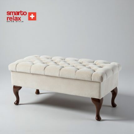Smarto Relax  Swiss Style Puf Mürren Ayaklı Kapitoneli Sandikli Dekoratif 100x100x45 cm puf Ayaklı Kapitoneli Dekoratif puf(Ekru) - Görsel 2