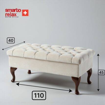 Smarto Relax  Swiss Style Puf Mürren Ayaklı Kapitoneli Sandikli Dekoratif 100x100x45 cm puf Ayaklı Kapitoneli Dekoratif puf(Ekru) - Görsel 3