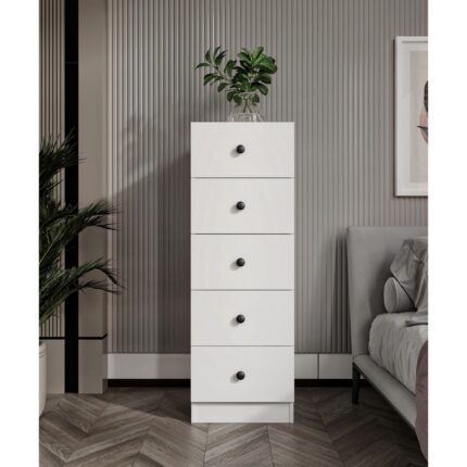 Cabinse %100 Mdf  5 Çekmece Şifonyer Soft Beyaz Teleskopik Ray Kurulum Animasyonu 132X45X40 cm
