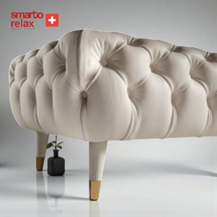 Smarto Relax Swiss Style Puf Adelboden Kapitone Puf,baby face Polyester Kaplama,Ahşap Ayaklı 110x45x40 cm Kapitone Puf,Ayaklı(Bej) - Görsel 2