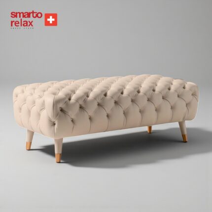 Smarto Relax Swiss Style Puf Adelboden Kapitone Puf,baby face Polyester Kaplama,Ahşap Ayaklı 110x45x40 cm Kapitone Puf,Ayaklı(Bej) - Görsel 3