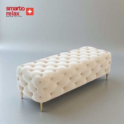 Smarto Relax Swiss Style Puf Ascona Ayaklı Kapitoneli Dekoratif 100x100x45 cm puf , Kapitone Puf, Baby face Ayaklı puf(Bej) - Görsel 2