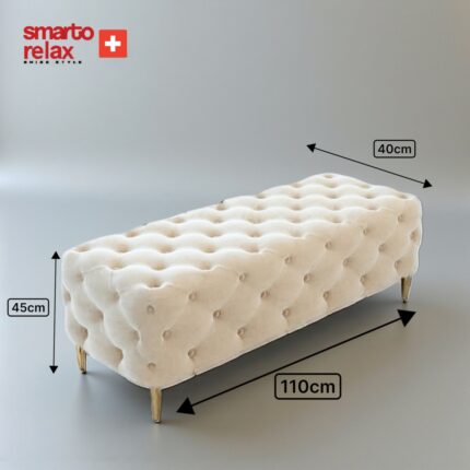 Smarto Relax Swiss Style Puf Ascona Ayaklı Kapitoneli Dekoratif 100x100x45 cm puf , Kapitone Puf, Baby face Ayaklı puf(Bej) - Görsel 3