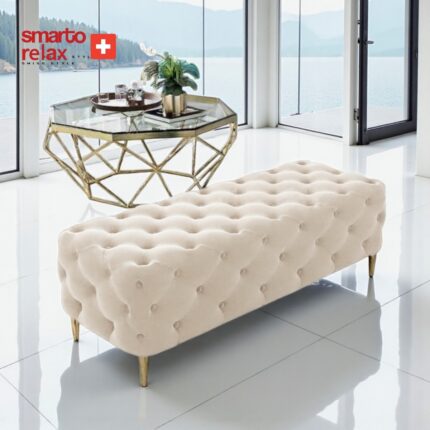 Smarto Relax Swiss Style Puf Ascona Ayaklı Kapitoneli Dekoratif 100x100x45 cm puf , Kapitone Puf, Baby face Ayaklı puf(Bej)