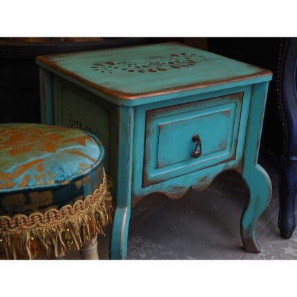 Moza Sanat Turkuaz Renkli Vintage Komodin