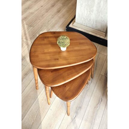Faw Decor Fawdecor Asimetrik Masif Ahşap Doğal Modern 4 Ayaklı İskandinav Tarzı 3'lü Zigon Sehpa Seti - Görsel 4
