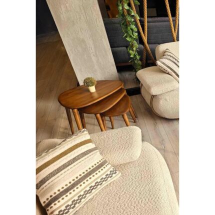 Faw Decor Fawdecor Asimetrik Masif Ahşap Doğal Modern 4 Ayaklı İskandinav Tarzı 3'lü Zigon Sehpa Seti - Görsel 5