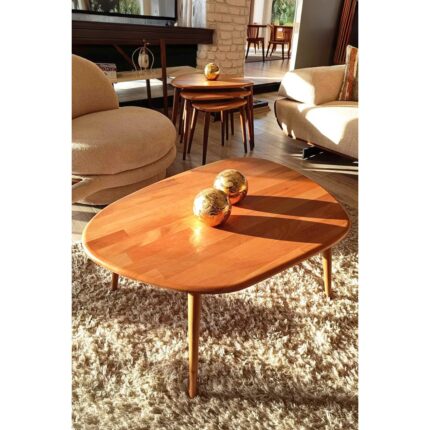 Faw Decor Fawdecor Asimetrik Masif Ahşap Doğal 4 Ayaklı Modern İskandinav Tarzı Orta Sehpa ve 3'lü Zigon Sehpa Seti