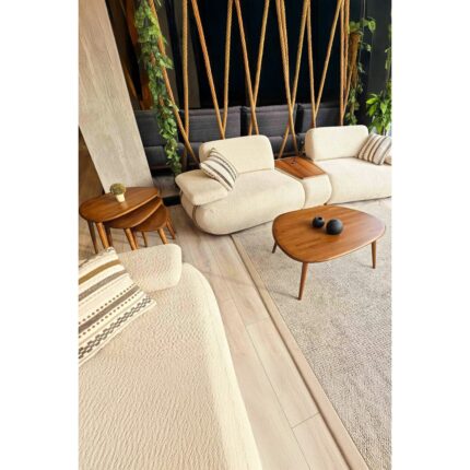 Faw Decor Fawdecor Asimetrik Masif Ahşap Doğal 4 Ayaklı Modern İskandinav Tarzı Orta Sehpa ve 3'lü Zigon Sehpa Seti - Görsel 2
