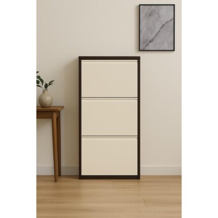 3 Lü Kahve Krem Metal Ayakkabılık Karlıhome