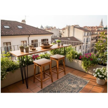 Modüler Ekipman %100 Masif Ahşap Balkon Masası Çift Kat Vernikli | Kahve Köşesi, Yemek Masası, Oturma Odası