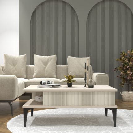 Cool Home Marin Orta Sehpa , Sis Gri , Çizgi Desenli , raflı(BEYAZ DEĞİLDİR) - Görsel 4
