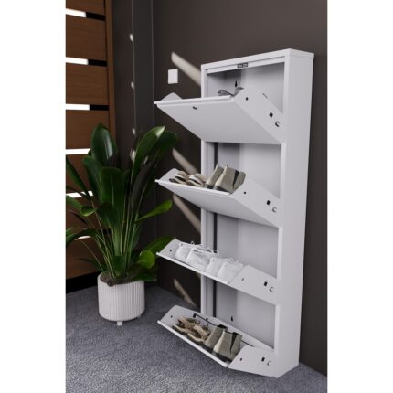 Wood House Hera Metal Kilitli Ayakkabılık 4'lü Beyaz