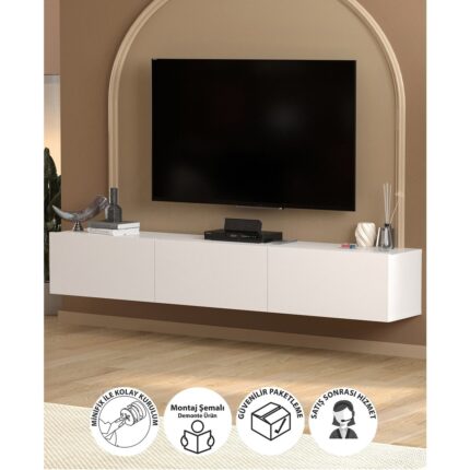 Bofigo Tv Ünitesi Tv Sehpası Düşer Kapaklı Tv Ünitesi Televizyon Sehpası 180 cm Marvel Beyaz