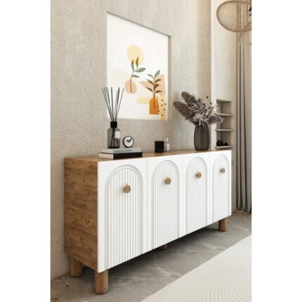 İzco Design Bohem 4 Kapaklı Konsol – Mdf Kapaklı Modern Salon Dolabı | Çok Amaçlı Depolama Ünitesi - Görsel 3
