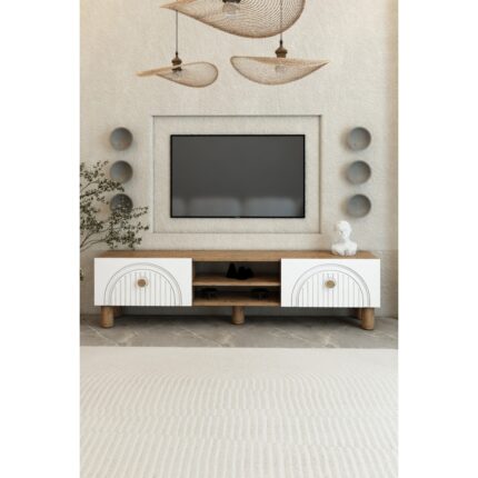 İzco Design Bohem 150 cm 2 Kapaklı Raflı Tv Ünitesi – Mdf Membran Kapaklı Modern Tv Sehpası