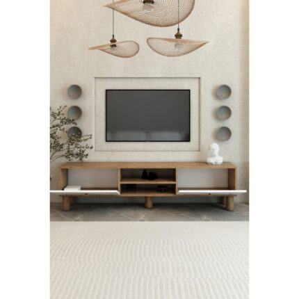 İzco Design Bohem 150 cm 2 Kapaklı Raflı Tv Ünitesi – Mdf Membran Kapaklı Modern Tv Sehpası - Görsel 2