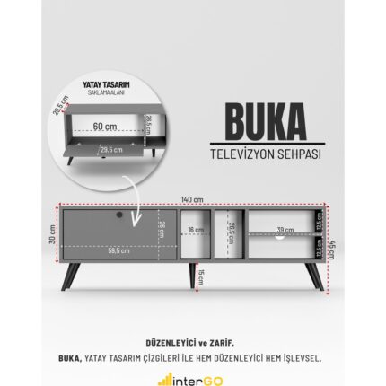 İntergo Buka Tv Sehpası, Tv Standı, Televizyon Ünitesi - Görsel 2