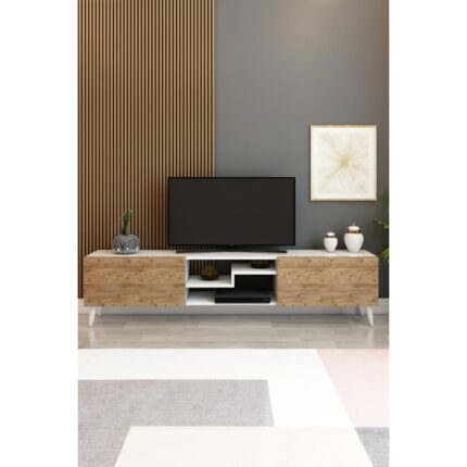 İzco Design Model Z 150 cm Tv Ünitesi – Dekoratif Raflı Televizyon Ünitesi Iki Kapaklı Modern Tv Sehpası | Televizyon Konsolu