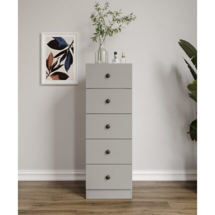 %100 Mdf Moriva  5 Çekmece Şifonyer Gri 132 Cm-Animasyonlu
