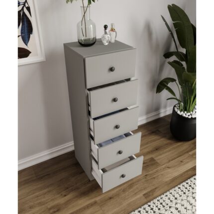 %100 Mdf Moriva  5 Çekmece Şifonyer Gri 132 Cm-Animasyonlu - Görsel 4