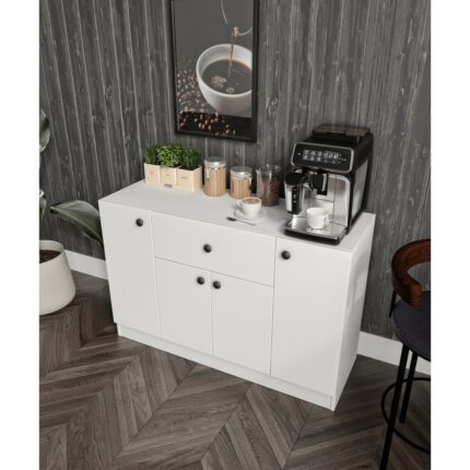 %100 Mdf 4 Kapaklı 1 Çekmeceli Çok Amaçlı Mutfak Dolabı – Kahve Köşesi – Erzak Dolabı (80X120X40 Cm) Moriva Ceviz-Soft Beyaz - Görsel 3