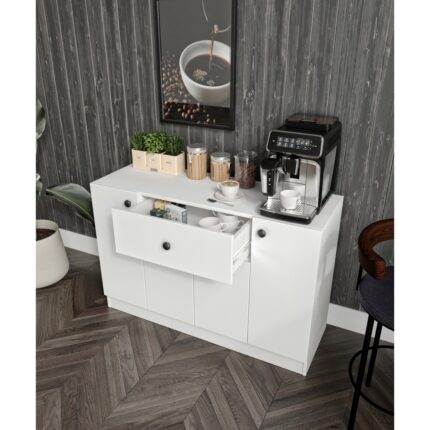 %100 Mdf 4 Kapaklı 1 Çekmeceli Çok Amaçlı Mutfak Dolabı – Kahve Köşesi – Erzak Dolabı (80X120X40 Cm) Moriva Ceviz-Soft Beyaz - Görsel 4
