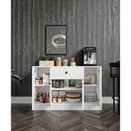 %100 Mdf 4 Kapaklı 1 Çekmeceli Çok Amaçlı Mutfak Dolabı – Kahve Köşesi – Erzak Dolabı (80X120X40 Cm) Moriva Ceviz-Soft Beyaz - Görsel 5