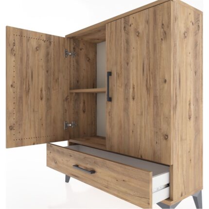 Dienni Arges Şifonyer 2 Raflı Tek Çekmeceli 2 Kapaklı 88X30X106 Çam-Çam - Görsel 5