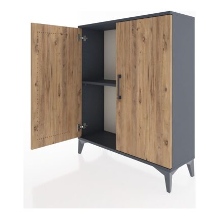 Dienni Arges Şifonyer Tek Raflı 2 Kapaklı 88X30X106 Antrasit-Çam - Görsel 4