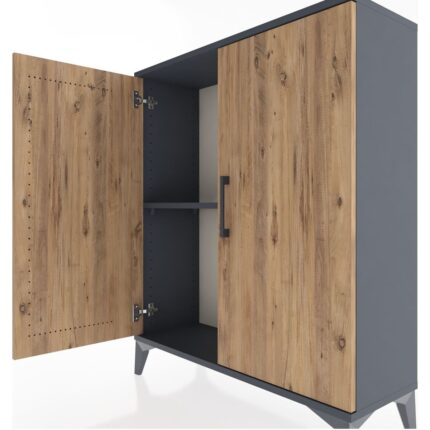 Dienni Arges Şifonyer Tek Raflı 2 Kapaklı 88X30X106 Antrasit-Çam - Görsel 5