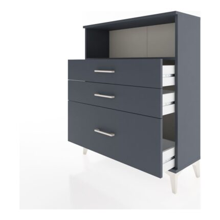 Dienni Arges Şifonyer Tek Raflı 3 Çekmeceli 88X30X106 Antrasit-Antrasit - Görsel 4