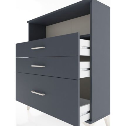 Dienni Arges Şifonyer Tek Raflı 3 Çekmeceli 88X30X106 Antrasit-Antrasit - Görsel 5
