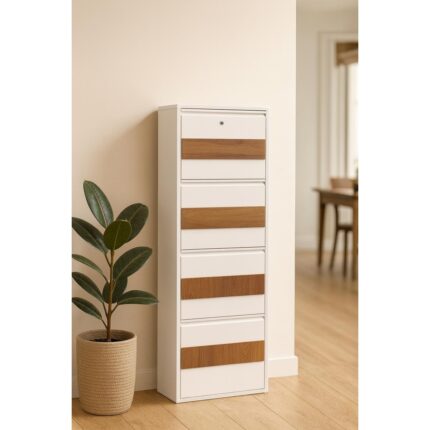 4 Lü Ahşap Desenli Metal Ayakkabılık Karlı Home - Görsel 2