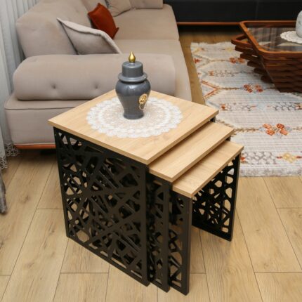 ZMT Design Dekoratif Lazer Kesim Metal 3’lü Zigon Sehpa Takımı