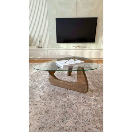 Effe Yapı Dekor Orta Sehpa - Ceviz Renkli Asimetrik Model 90X65 cm ( Temperli Cam ) - Görsel 2