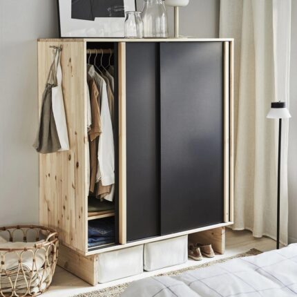 IKEA Glamberget Sürgü Kapaklı Gardırop Çam Siyah 117 x 63 x 150 Cm - Görsel 3