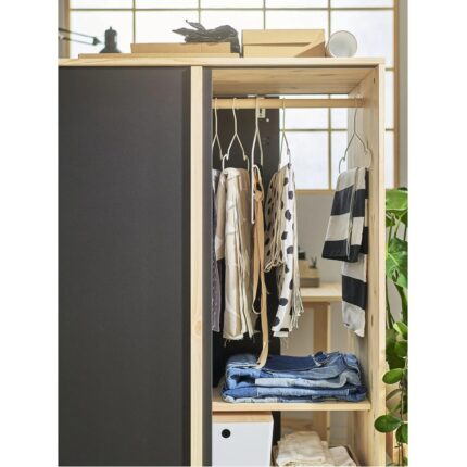 IKEA Glamberget Sürgü Kapaklı Gardırop Çam Siyah 117 x 63 x 150 Cm - Görsel 5