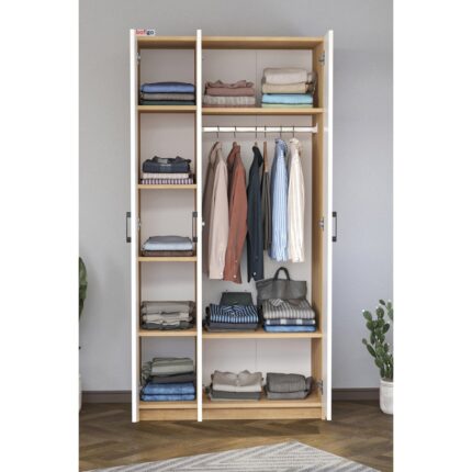 Bofigo 3 Kapaklı 8 Raflı Gardırop Elbise Dolabı 3 Kapaklı Gardırop Smyrna Safir Meşe Beyaz - Görsel 3