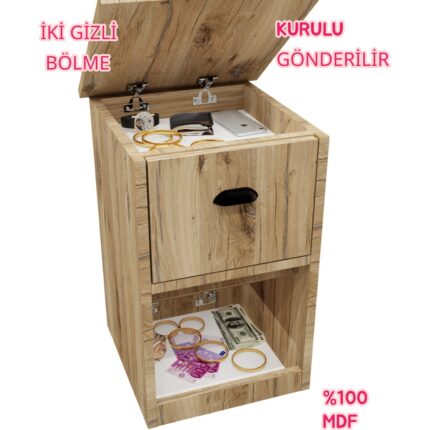 Enfa Store Iki Gizli Bölmeli Mdf Komodin,kurulu Gönderilir,montaja Gerek Yok - Görsel 4