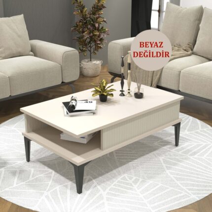 Cool Home Marin Orta Sehpa , Sis Gri , Çizgi Desenli , raflı(BEYAZ DEĞİLDİR)