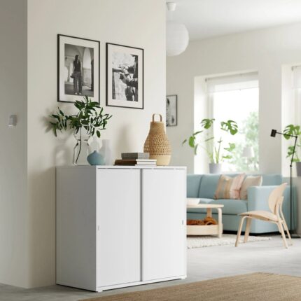 IKEA Vıhals Sürgü Kapaklı Dolap Beyaz 95 x 47 x 90 cm - Görsel 3