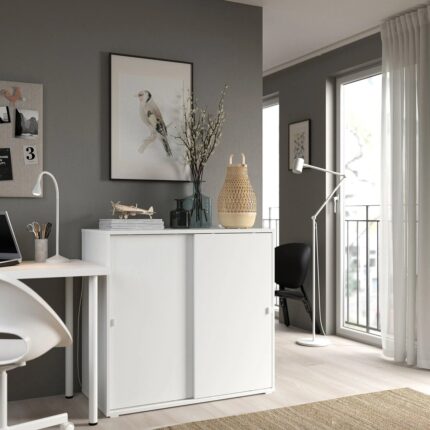 IKEA Vıhals Sürgü Kapaklı Dolap Beyaz 95 x 47 x 90 cm - Görsel 5