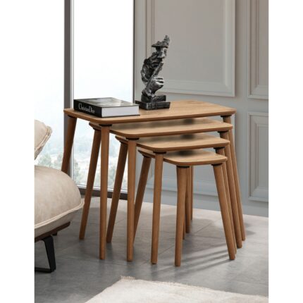 Vovvahome Luci 4lü Mdf Ahşap Zigon Sehpa Meşe - Görsel 3